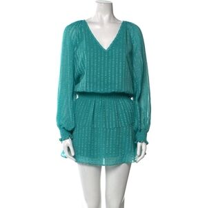 Ramy Brook Embellished Long Sleeve V-Neck Smocked Dress